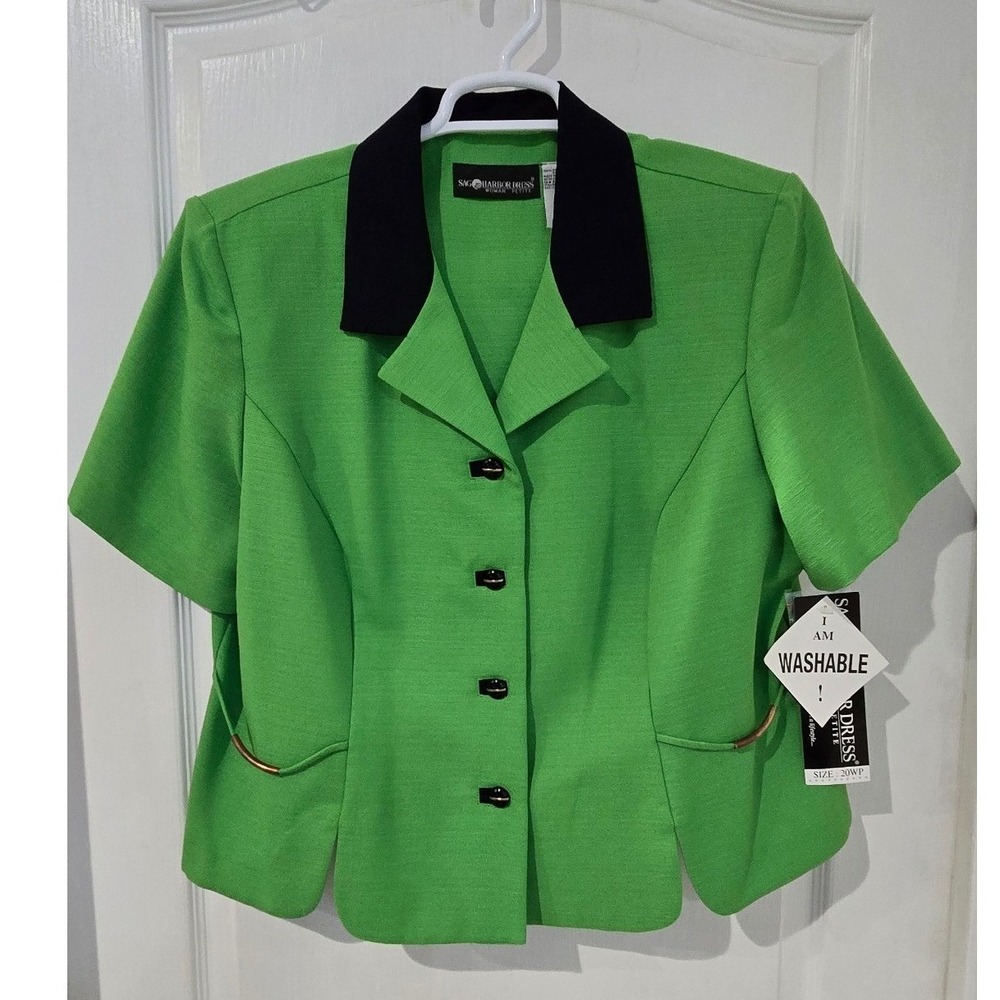 Sag Harbor Dress Blazer Woman 20WP Green NWT Short Sleeve Vintage